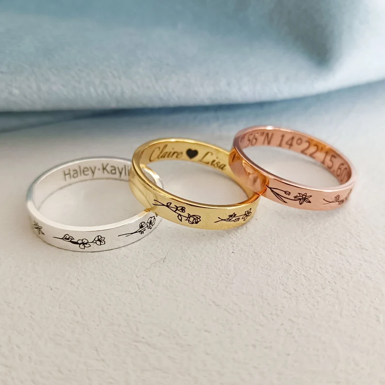 Personalized Birth Flower Ring