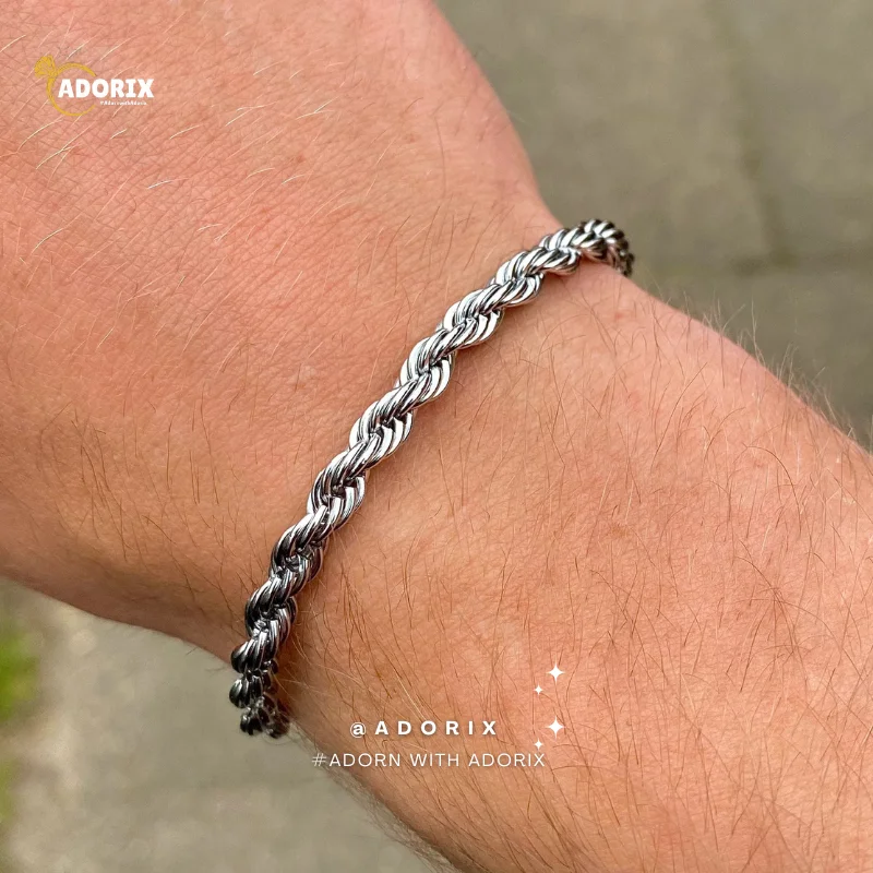 Silver Mens Bracelet 5MM Rope Chain Bracelet