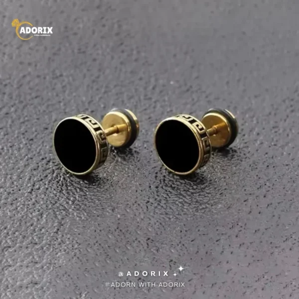 Golden Round Stud Earring Pair For Men