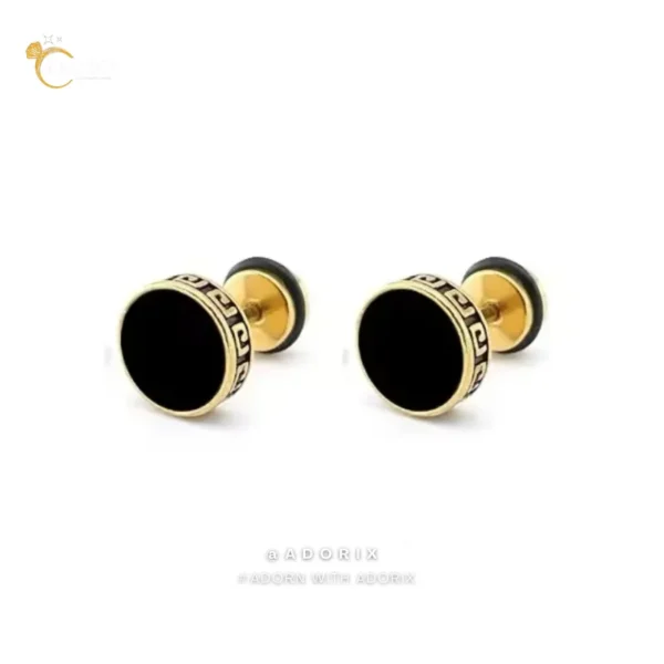 Golden Round Stud Earring Pair For Men