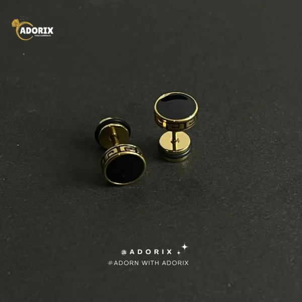 Golden Round Stud Earring Pair For Men