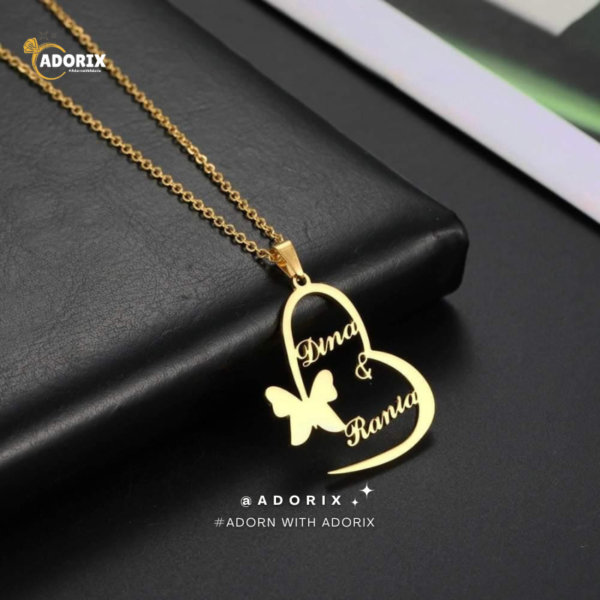 Heart and Butterfly Name Necklace