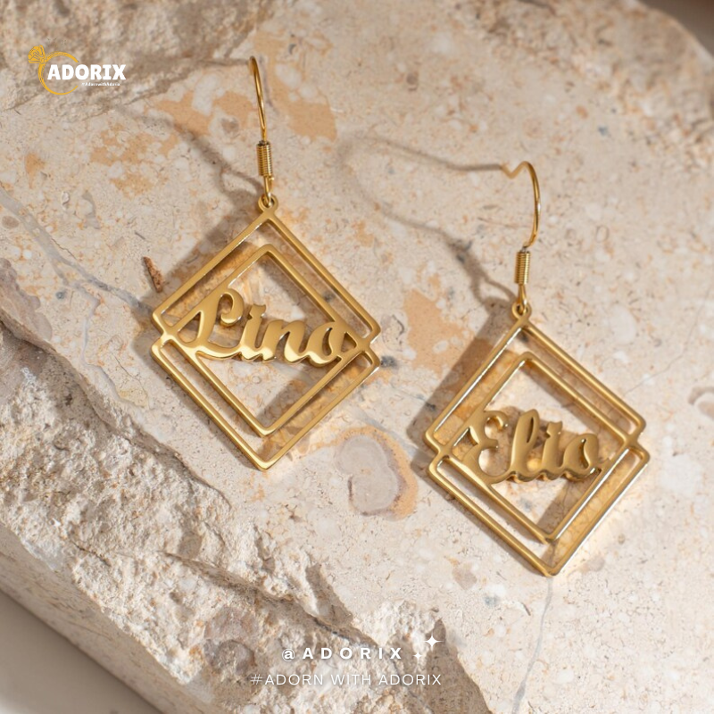 Squared Name Earrings