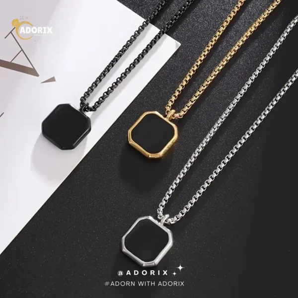 Stylish and Exquisite Square Black Gem Stainless Steel Necklace