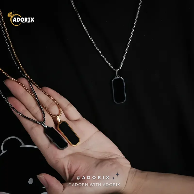 Simple Square Black Style Chain Pendant Necklace