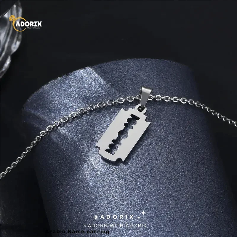 Men's Stainless Steel Razor Blade Pendant Necklace