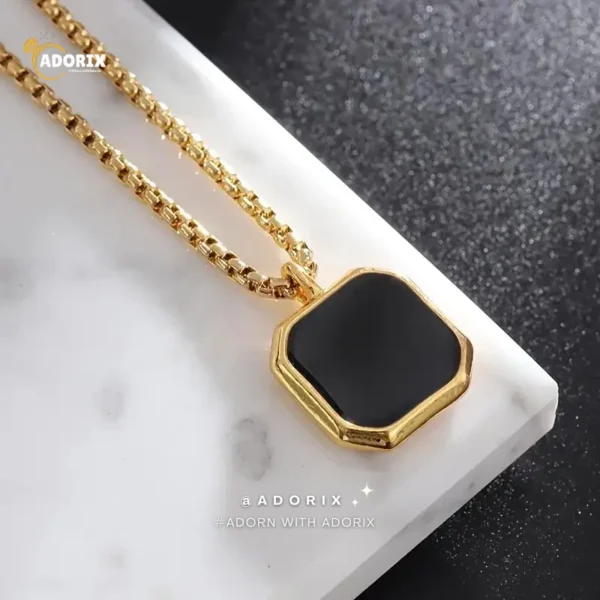 Stylish and Exquisite Square Black Gem Stainless Steel Necklace