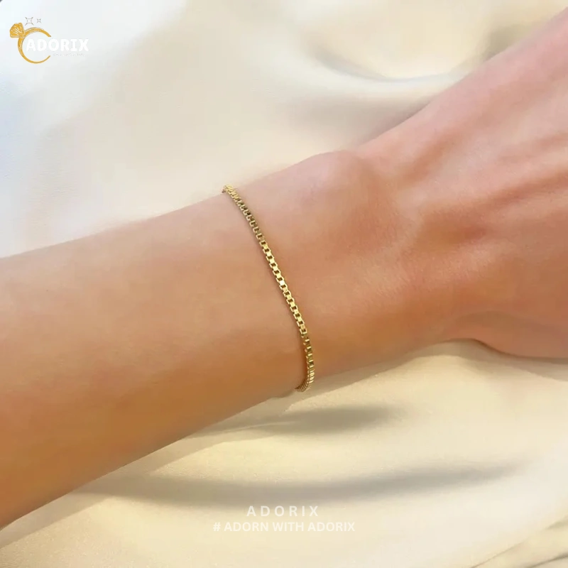 14K Gold Thick Box Chain Bracelet