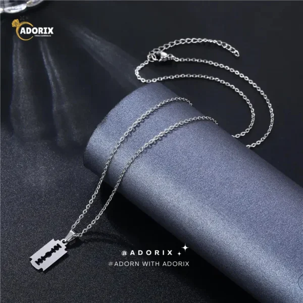 Men's Stainless Steel Razor Blade Pendant Necklace