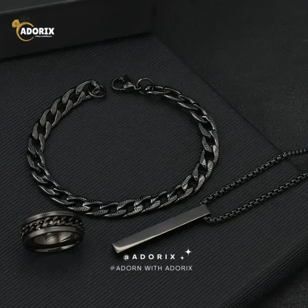 3pcs Sleek Stainless Steel Men's Jewelry Set